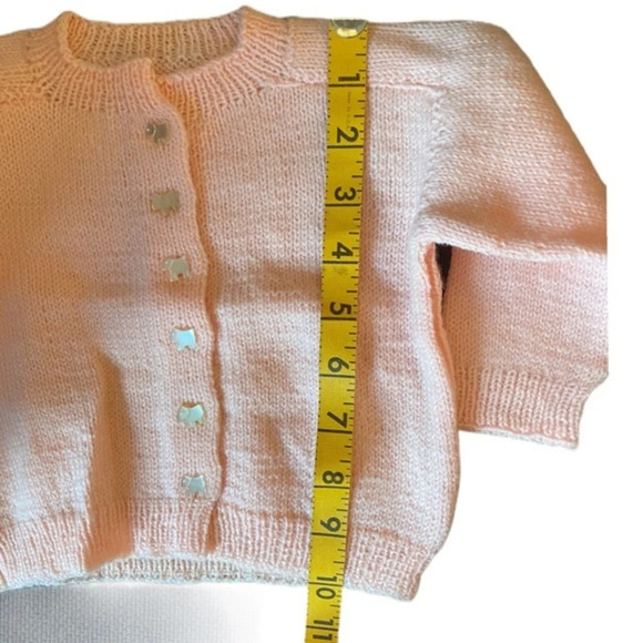 Pink hand knit sweater with dog buttons​ - Picture 12 of 14